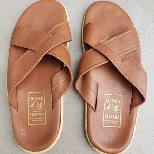 Island Slipper Slides Brown Leather Size 11